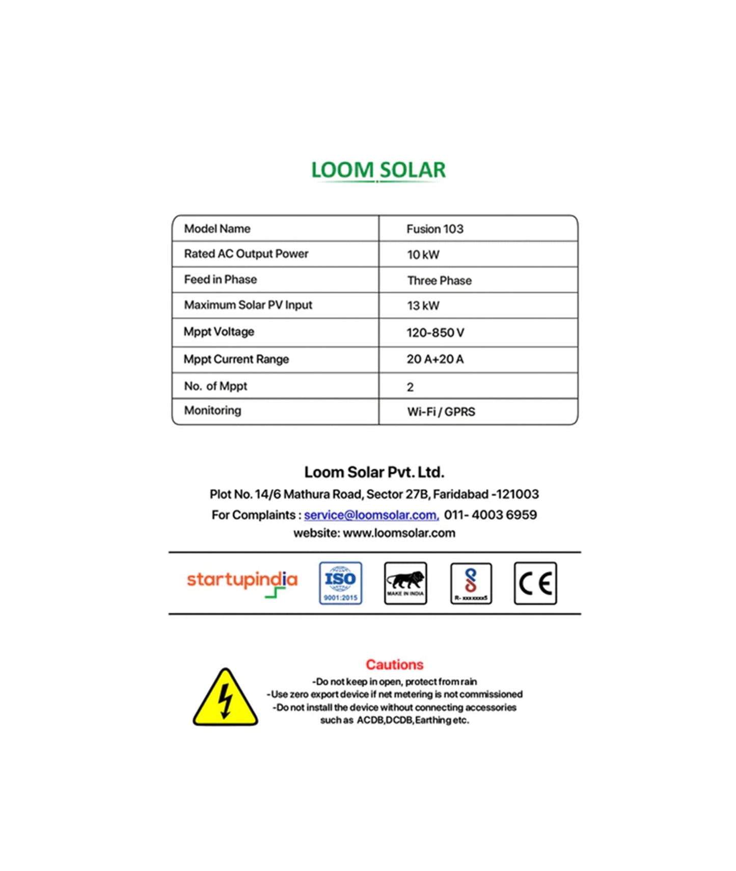 Fusion 10 kW, 3 ø on grid solar inverter