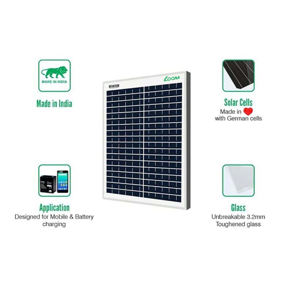 Loom Solar 20 Wp, 12 V PV Module for Small Battery Charging & DIY Projects 25 Years* Warranty
