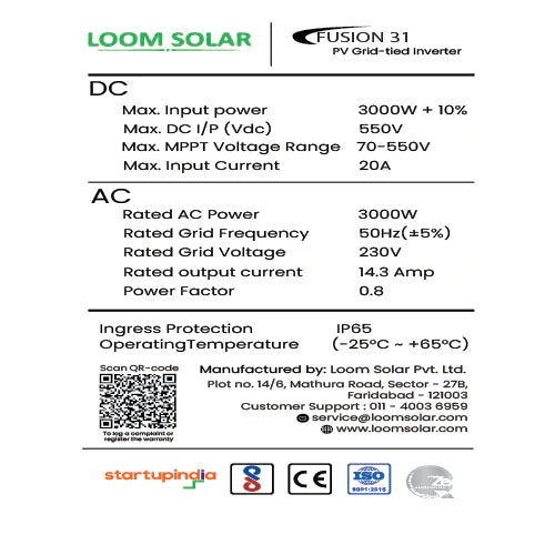 FUSION 3 kW Single Phase On-Grid Solar Inverter 10 Years Warranty*