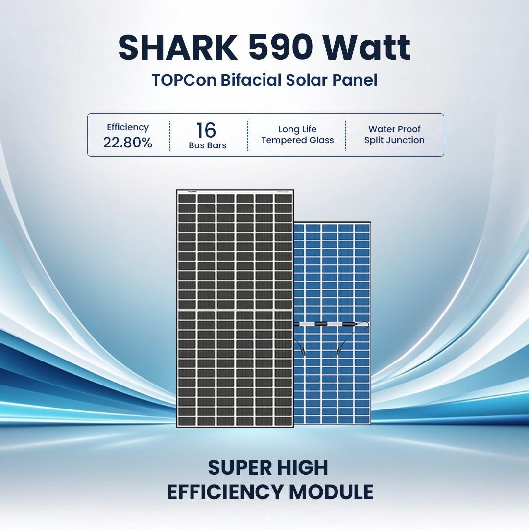 Loom Solar Panel - SHARK 590 Wp | N-Type TOPCon Bifacial 16BB (Pack of 2) 30 Years* Warranty