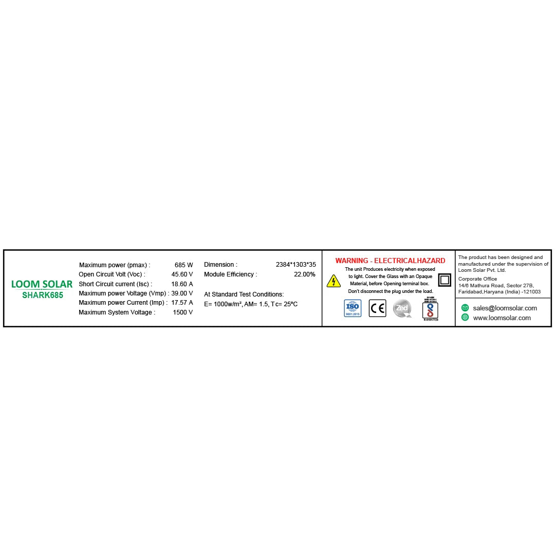 Loom Solar Panel - SHARK 685 Wp| N-Type Bifacial 12BB (Pack of 2)
