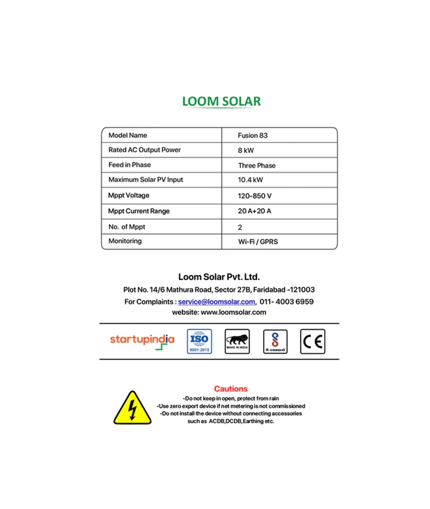 Fusion 8 kw, 3 ø on grid solar inverter