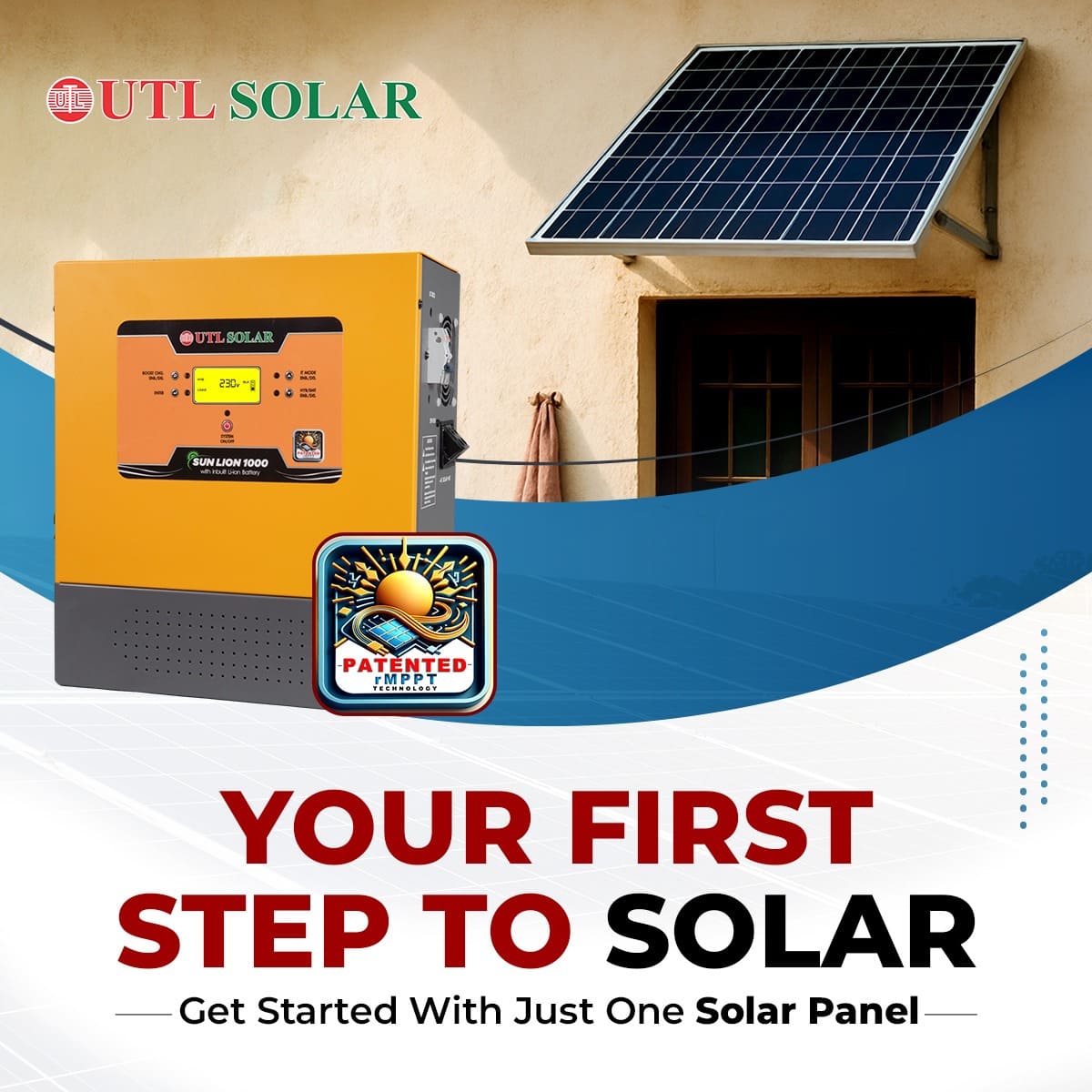 UTL SUN LION 1000 (with in-built Lithium battery) | Wall Mountable Solar Inverter 3 Years Warranty
