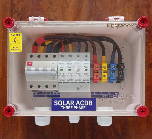 Solartek Solar ACDB Three Phase Inbuilt Havells AC MCB 32A, Sibass AC SPD 320V 5kW To 14kW (3Ph 32A HVL) VIGOOD SOLARTEK