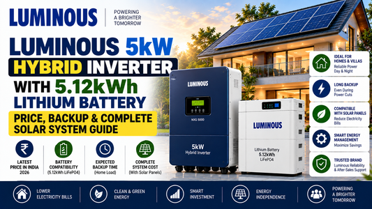 Luminous 5kW Hybrid Inverter with 5.12kWh Lithium Battery: Price, Backup & Complete Solar System Guide