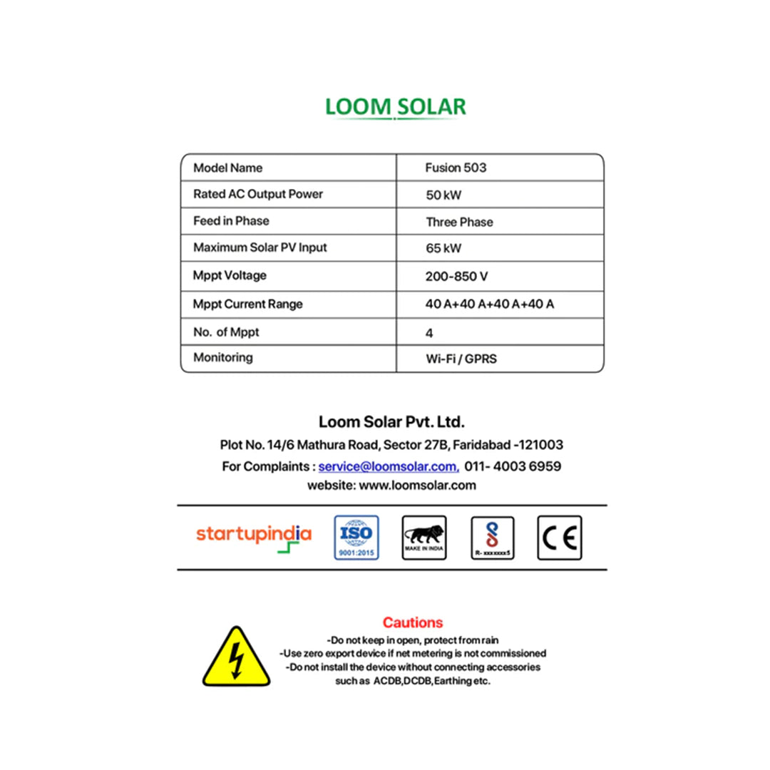 Fusion 50 kW on grid solar inverter