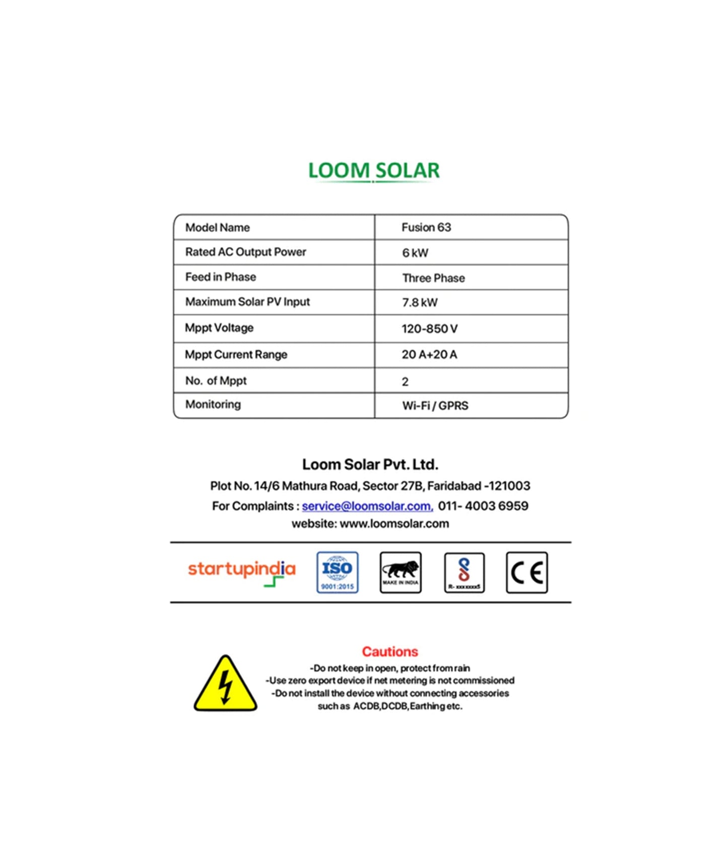Fusion 6 kW, 3 ø On-Grid Solar Inverter