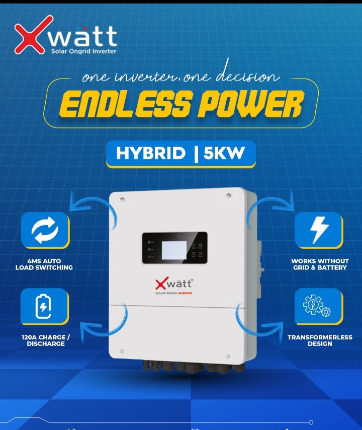 X Watt 5kW Hybrid Inverter - Work without Grid & Battery