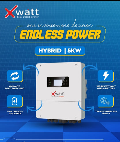 X Watt 5kW Hybrid Inverter - Work without Grid & Battery