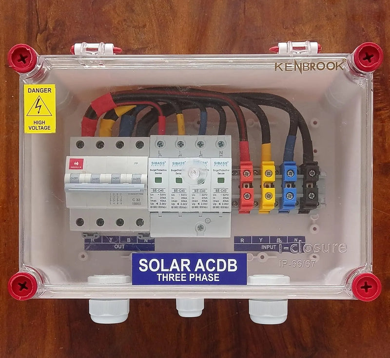 Solartek Solar ACDB Three Phase Inbuilt Havells AC MCB 32A, Sibass AC SPD 320V 5kW To 14kW (3Ph 32A HVL)