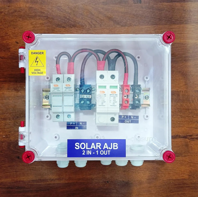 Solartek Solar AJB DCDB 2 In 1 Out 600V Inbuilt 2 X 20A Elmex Fuses, 600V Elmex SPD (2 Series/String X Up To 12 Panels Max.)