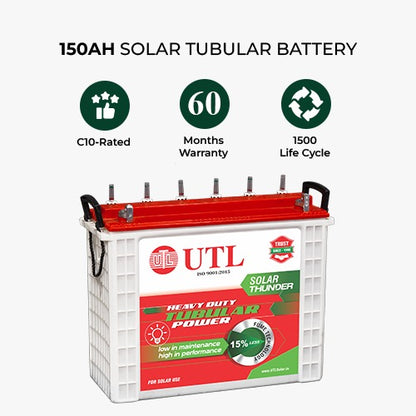 UTL 5kW/48V Hybrid Solar Panel System with 150AH Tubular Battery 5 Years Warranty