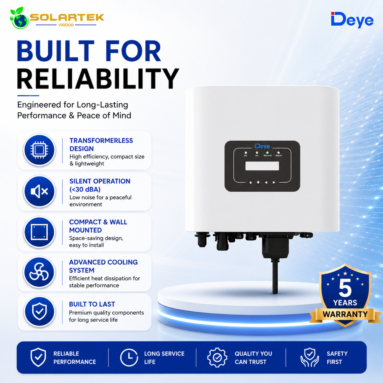 Deye 3 kw, 1 ø  on grid solar inverter 5 Years Warranty