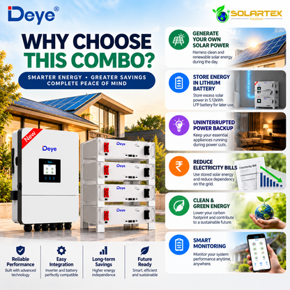 Deye 5kW Hybrid Solar Inverter + 5.12kWh LFP Lithium Battery Combo | 51.2V 100Ah | Single Phase VIGOOD SOLARTEK