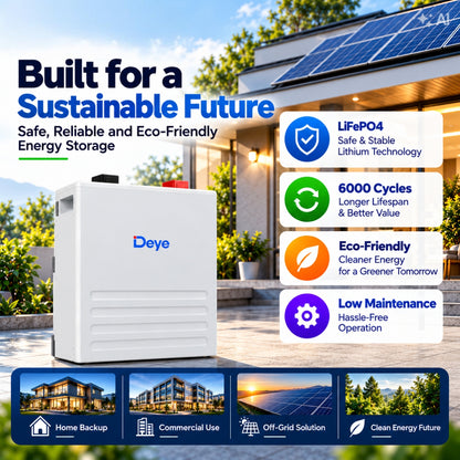 Deye LFP Battery 51.2V/100Ah with 5 years warranty/6000+Cycles, for Solar Appliances 5 Years Warranty