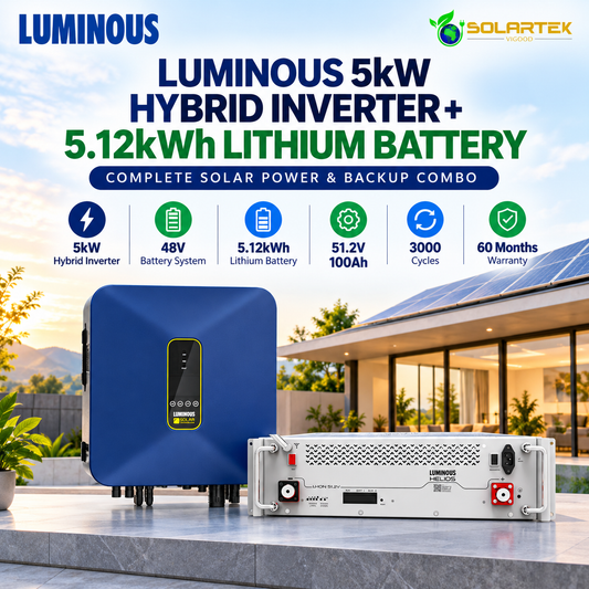 Luminous 5kW Hybrid Inverter + 5.12kWh Lithium Battery Combo | 48V Solar Backup System VIGOOD SOLARTEK