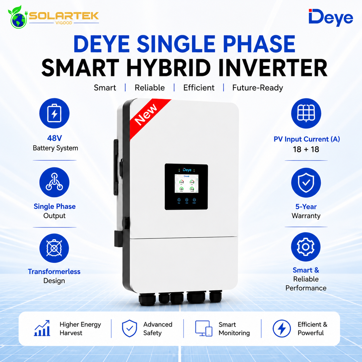 Deye 5Kw Smart Solar Hybrid Transformer Less Inverter (Single Phase) 5 Years Warranty