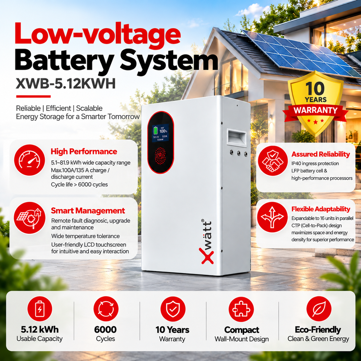 X Watt XWB-5.12KWH Lithium Battery | 51.2V 5.12kWh LiFePO4 Battery VIGOOD SOLARTEK